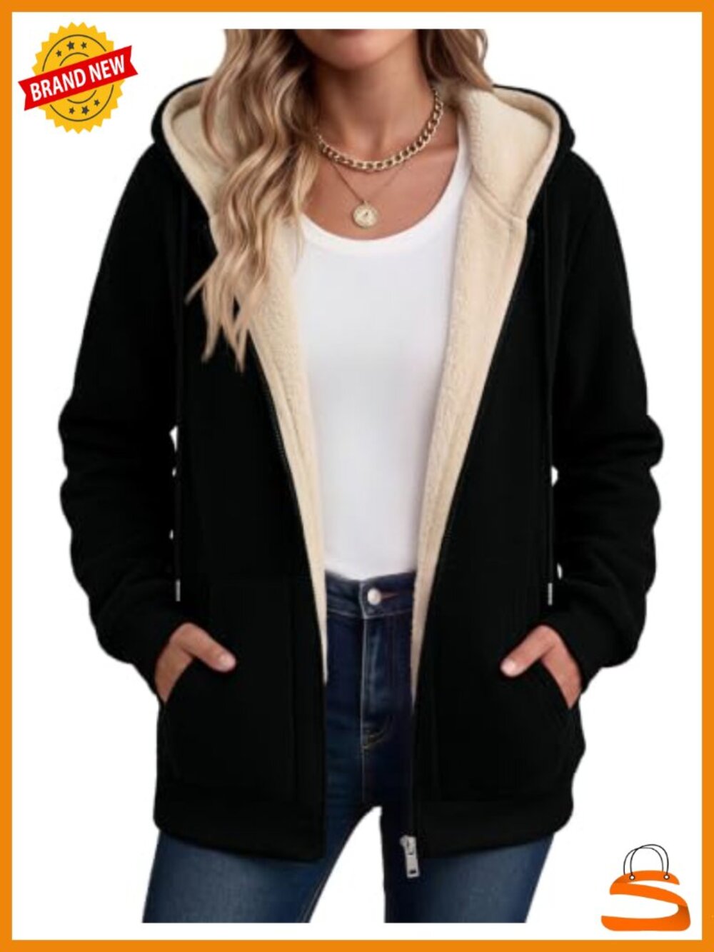 Sherpa Fleece Lined Zip Up Hoodie Jacket Warm Winter Coat